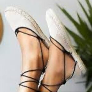 Free People Marina Ivory Nubuck Espadrille Sandals Round Toe Lace Up Sz 8 39 EU